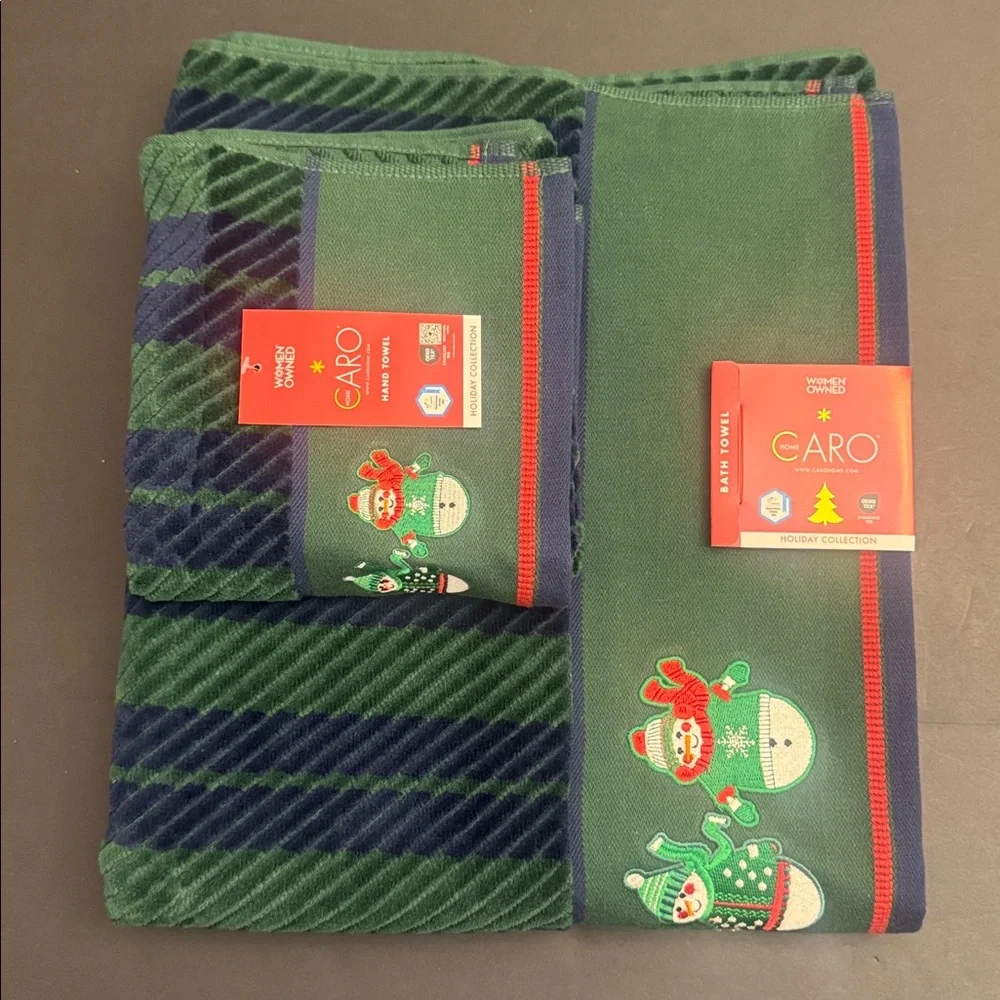 💥2pc CARO HOME Striped Snowman Bath Towel Set - Holiday Collection